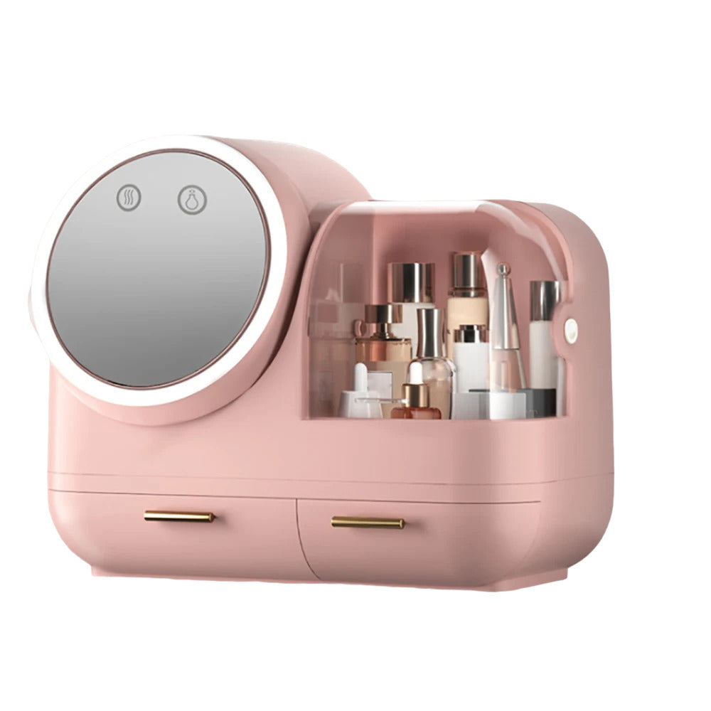 Cosmetic Organizer with LED Light and HD Mirror – Multi-Color Makeup Storage Box for Vanity and Travel 1