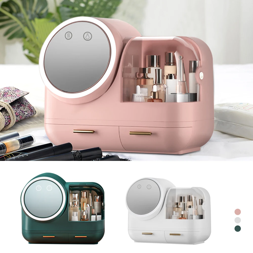 Cosmetic Organizer with LED Light and HD Mirror – Multi-Color Makeup Storage Box for Vanity and Travel 3